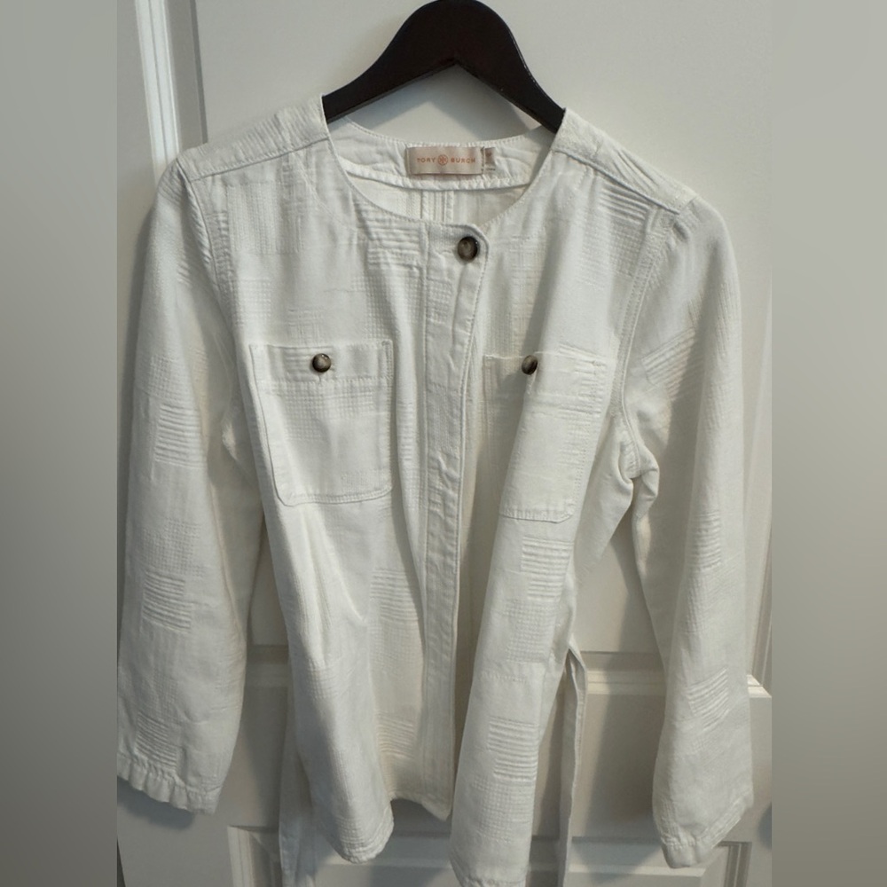 Tory Burch White Cotton Jacket. Size Small.